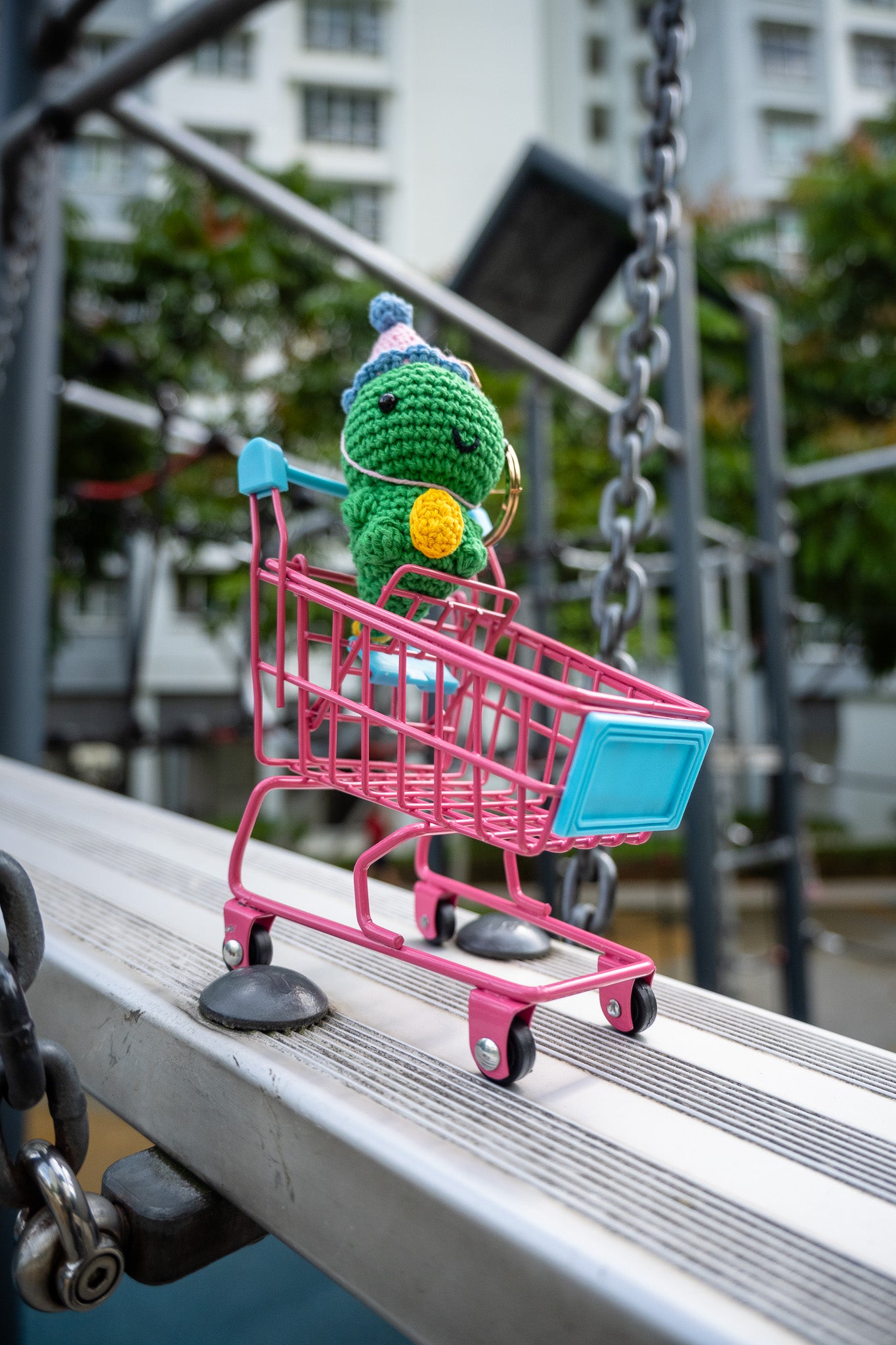 Crochet Party T-Rex Key Ring (Green)