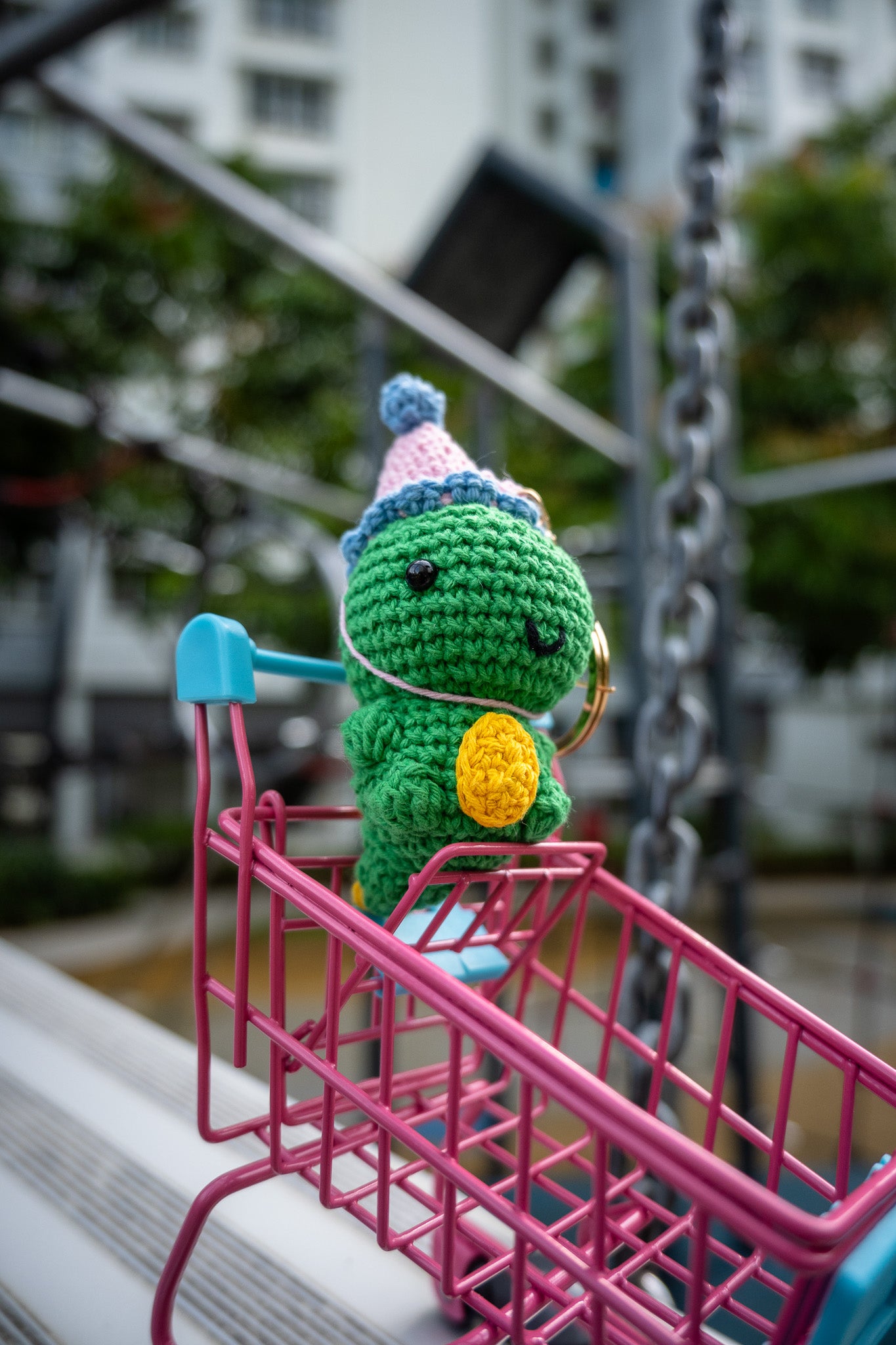 Crochet Party T-Rex Key Ring (Green)