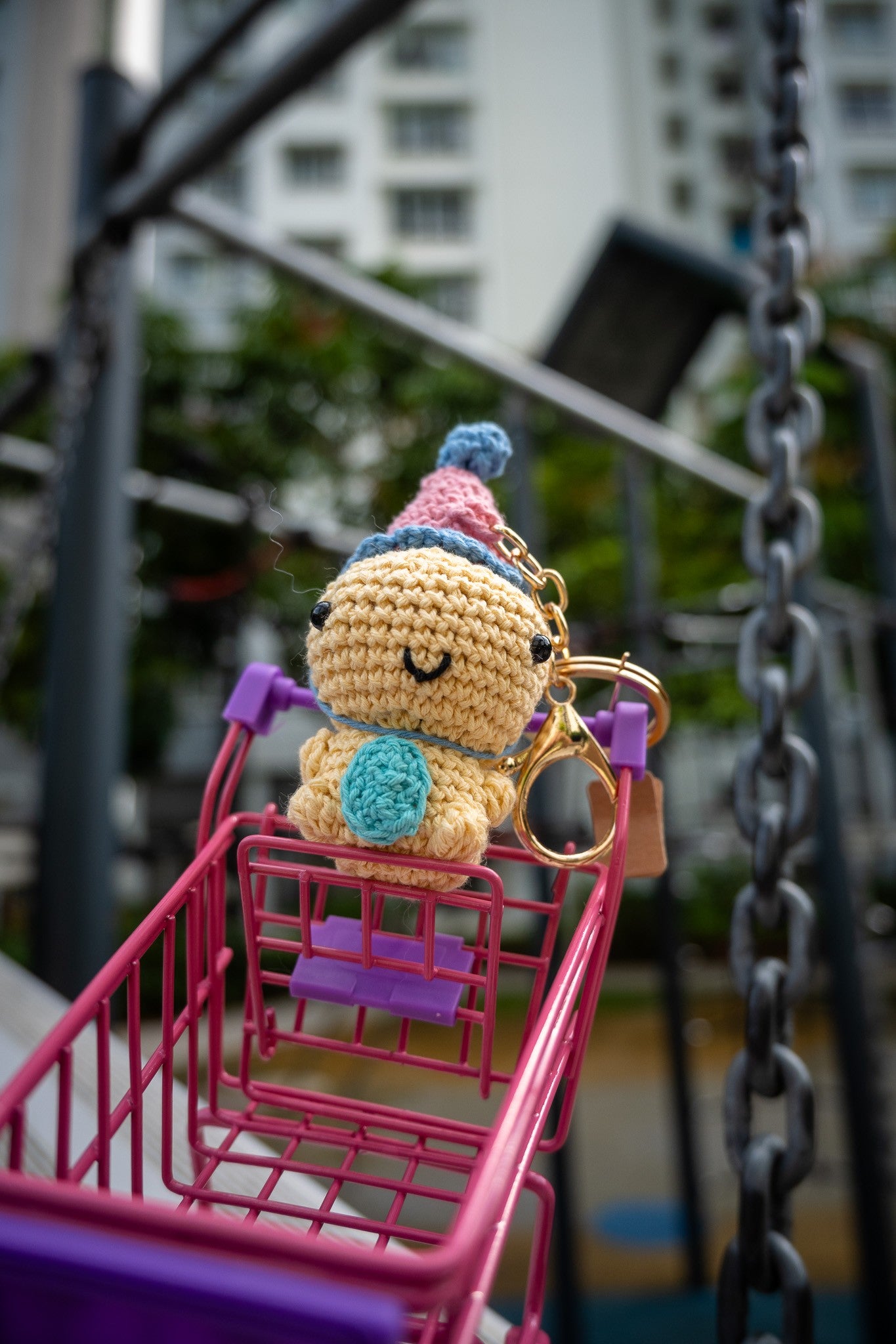 Crochet Party T-Rex Key Ring (Pastel Yellow)