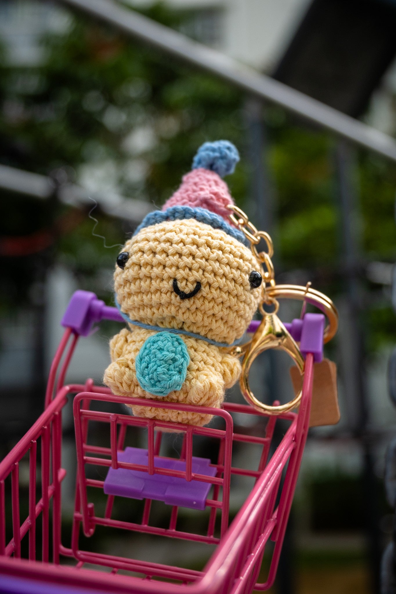 Crochet Party T-Rex Key Ring (Pastel Yellow)