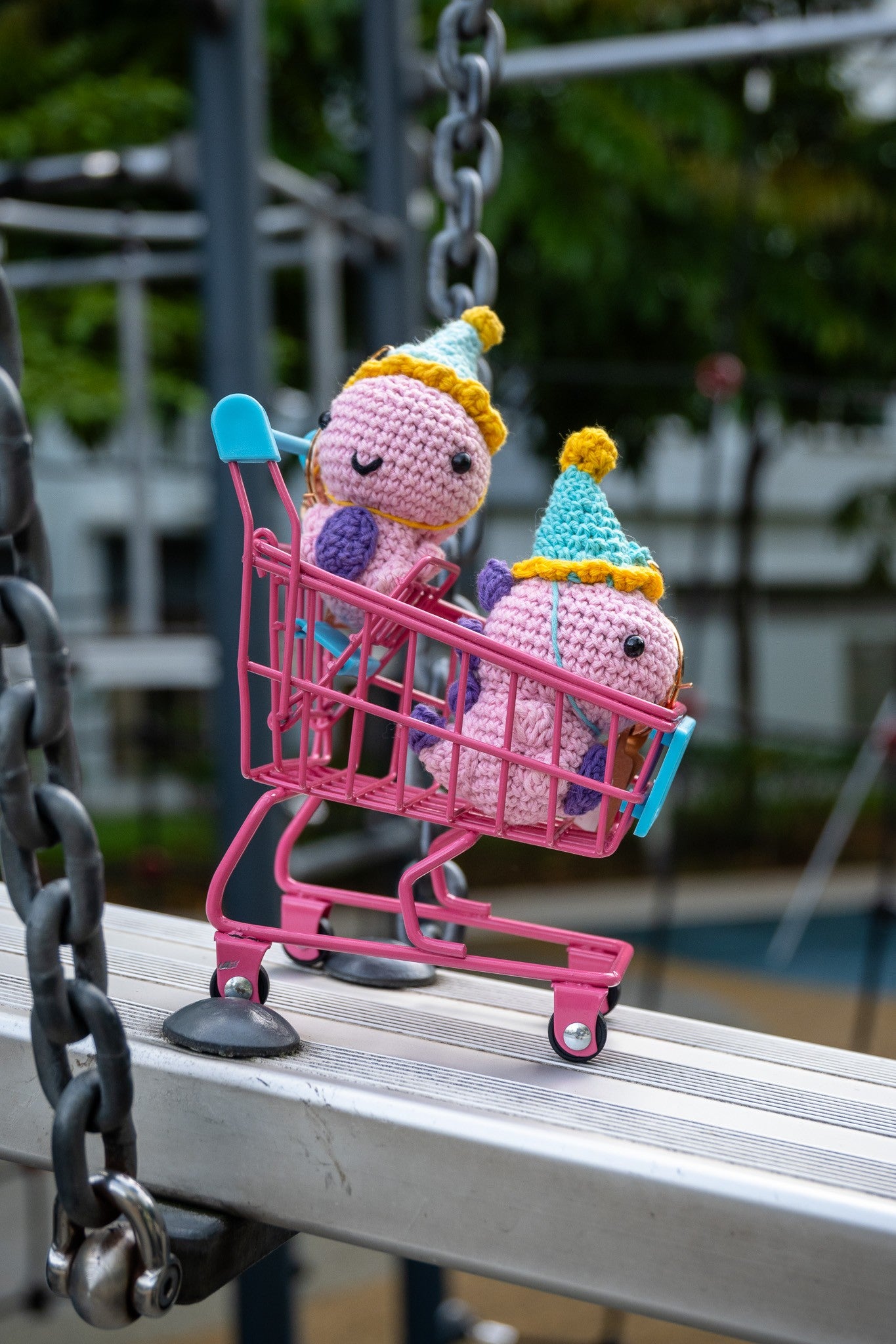 Crochet Party T-Rex Key Ring (Pink)