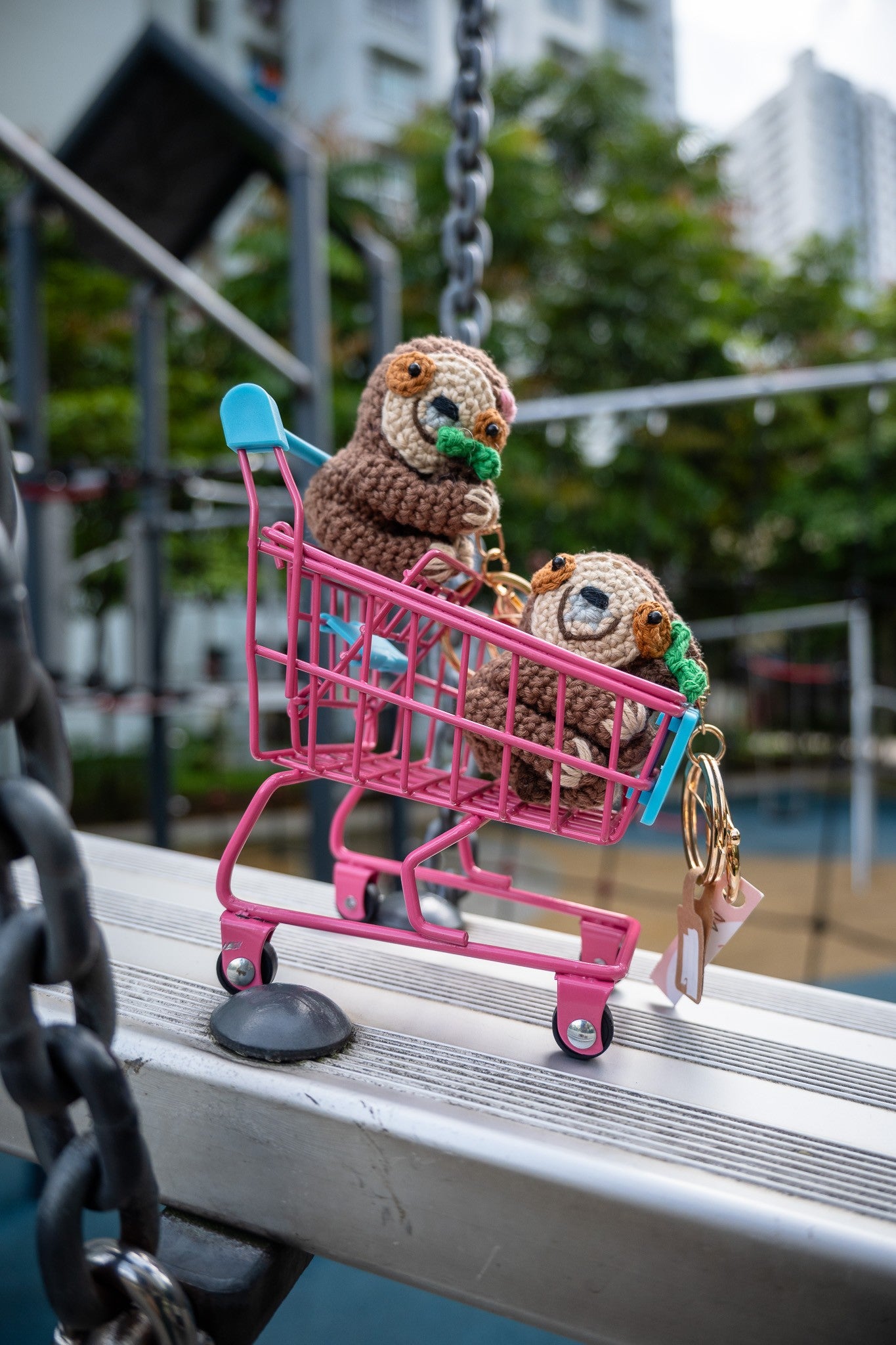 Crochet Wide-eyed Sloth (on a twig) Key Ring