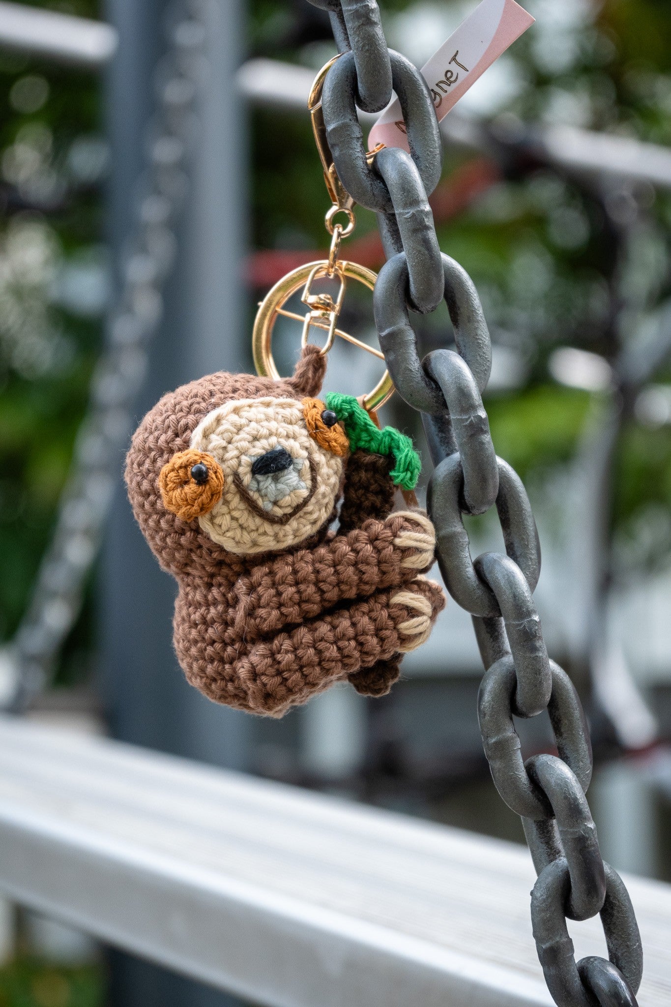 Crochet Wide-eyed Sloth (on a twig) Key Ring
