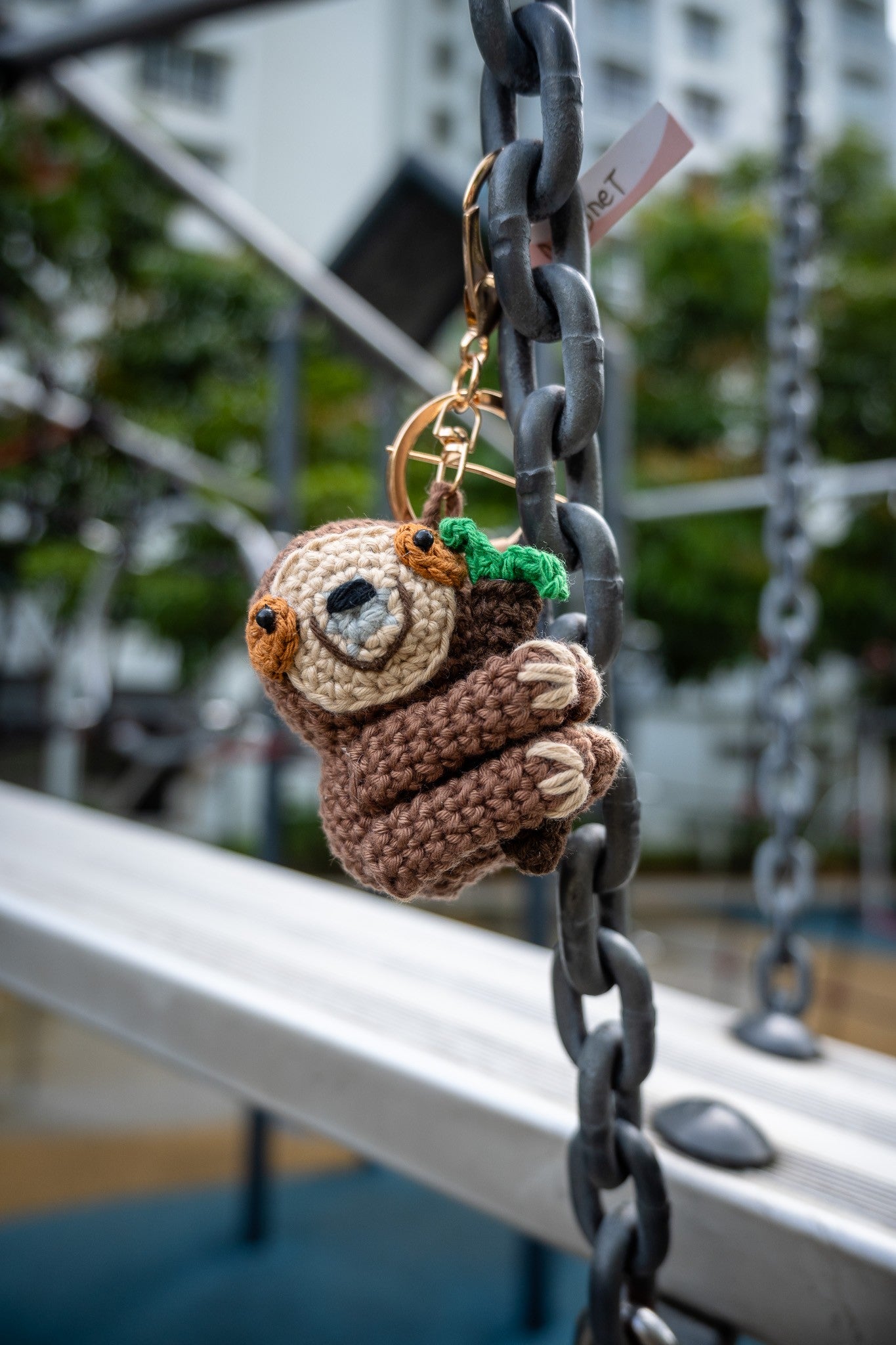 Crochet Wide-eyed Sloth (on a twig) Key Ring