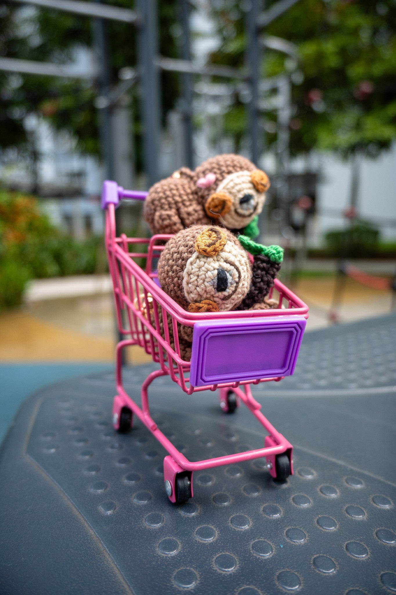 Crochet Lazy Sloth (on a twig) Key Ring