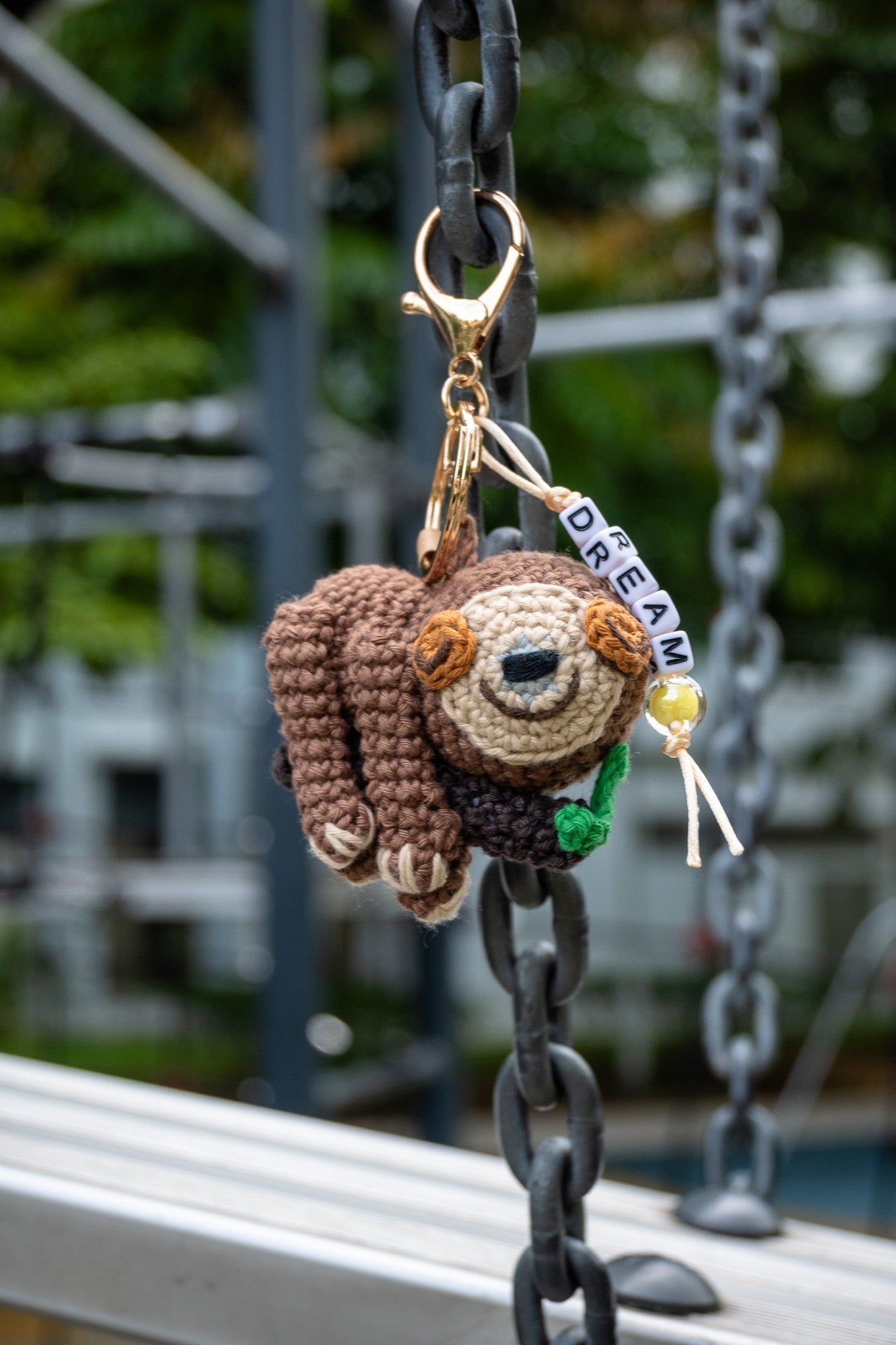 Crochet Lazy Sloth (on a twig) Key Ring