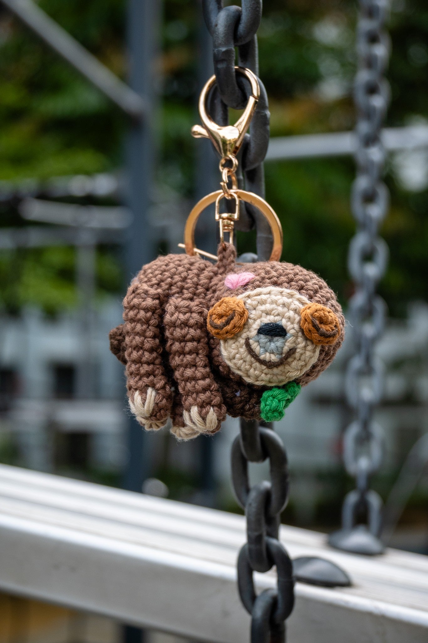 Crochet Lazy Sloth (on a twig) Key Ring