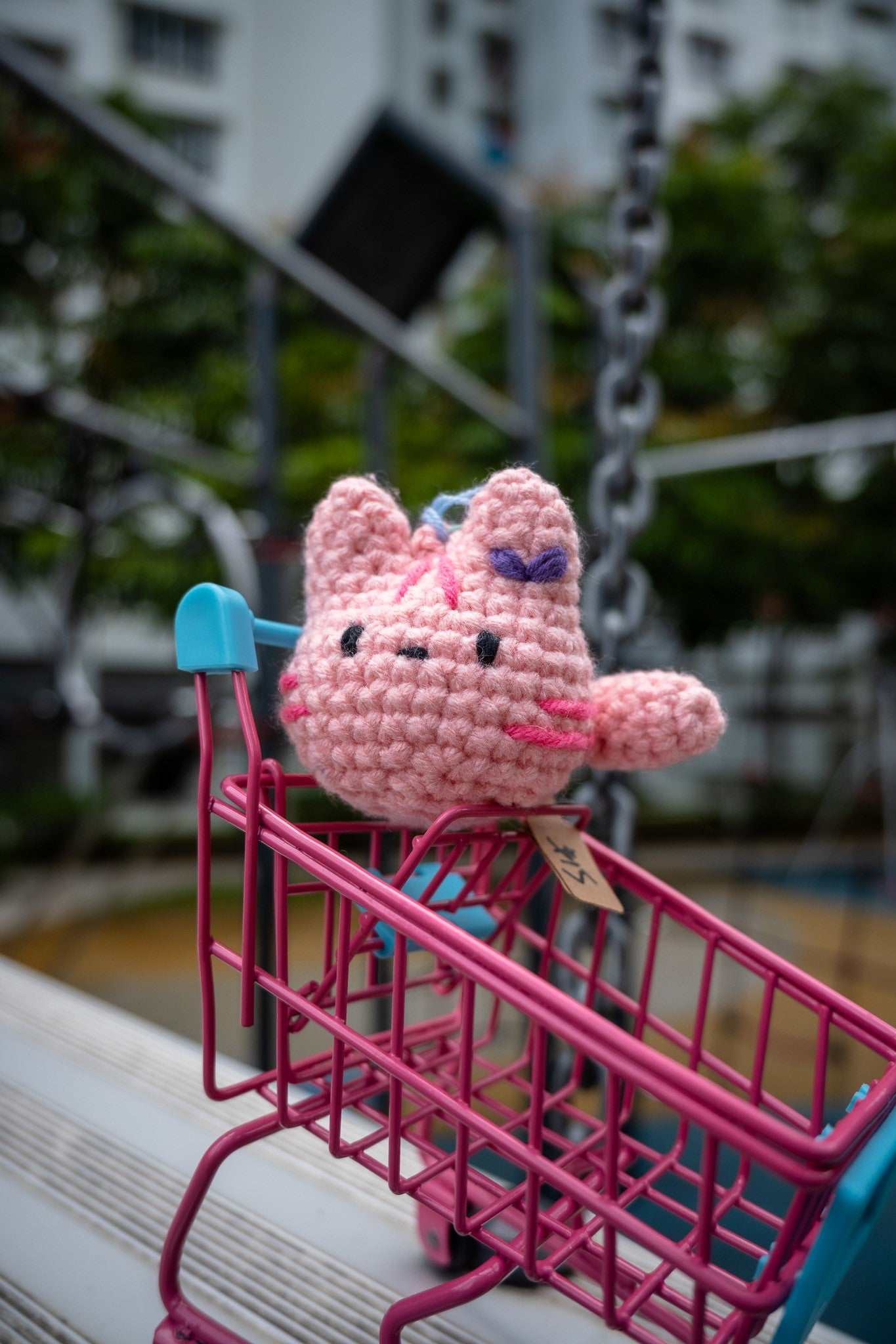 Crochet Cat Key Ring (Pink)